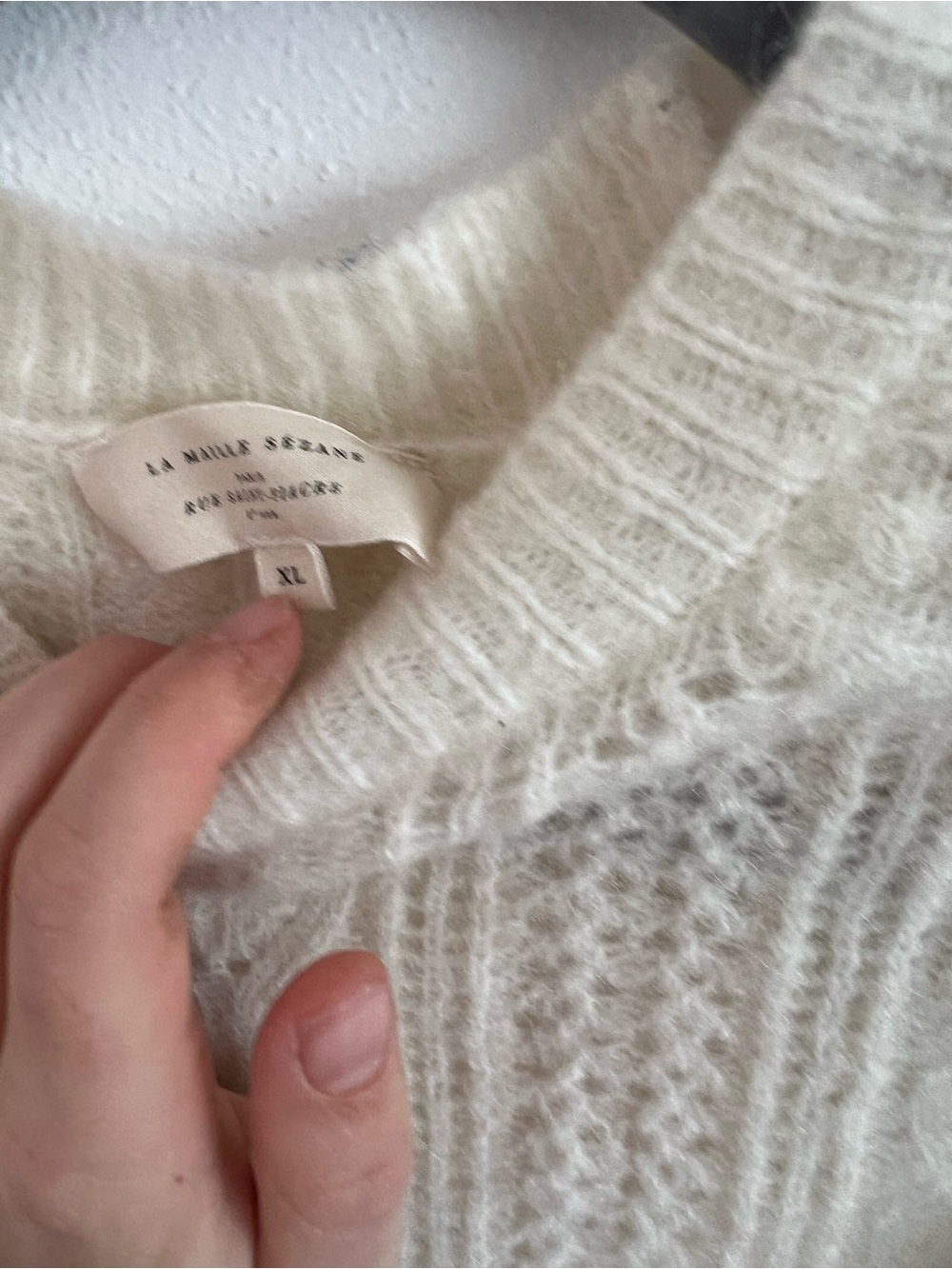 Sezane Scarlett Jumper Cream Cable-Knit Puff-Sleeve Sweater - Picture 5 of 7